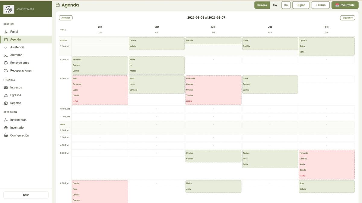 Pantalla de agenda de Auri